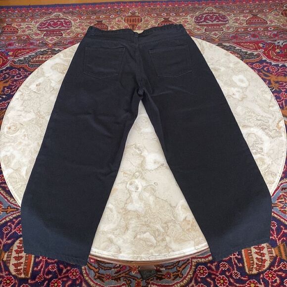 KIN by John Lewis High Waist Baggy Taper Heavy Black Cotton Crop Jeans - Picture 3 of 13